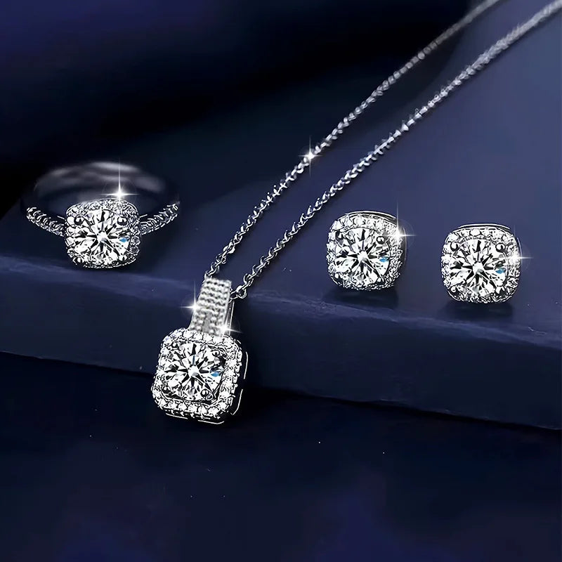 Holiday Preferred Elegant Exquisite Jewelry Set - Luxury Sparkling Necklace Earrings Ring Romantic Commemorative Gift