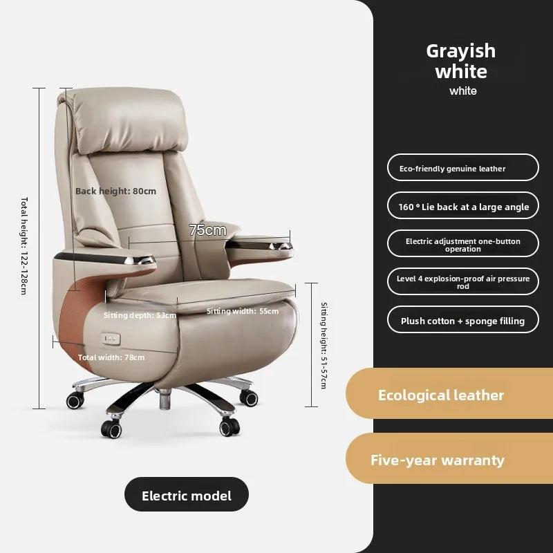 Genuine Leather Executive Office Chair Massage — Cream | KIMLUD