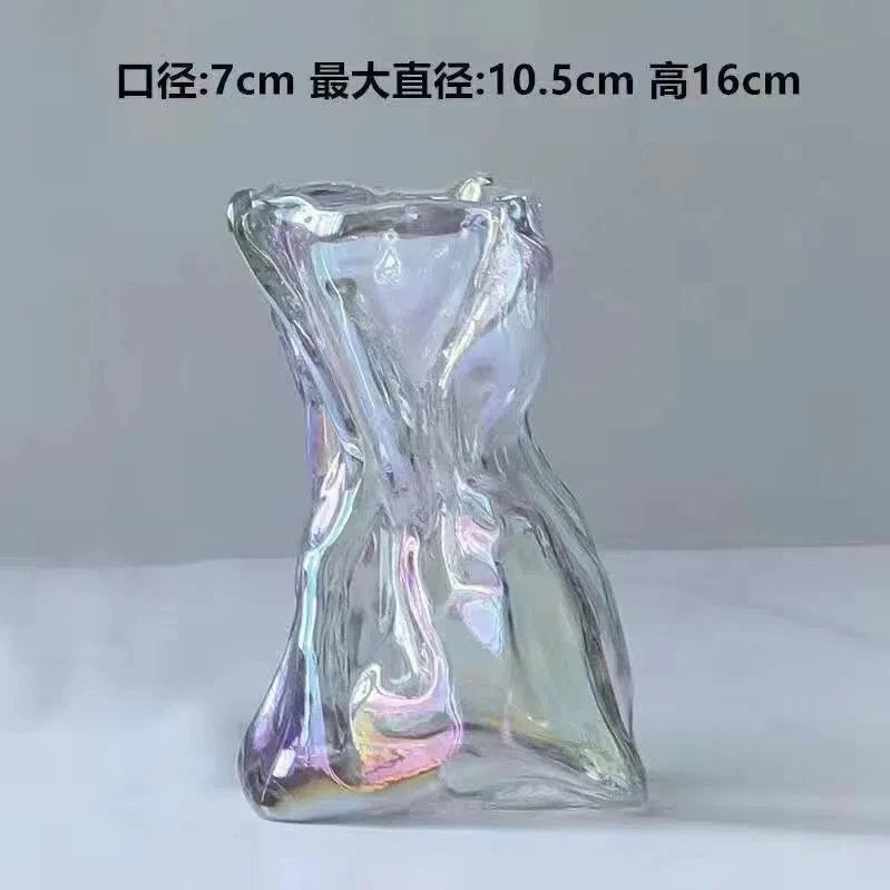 KIMLUD, Ins Creative Glass Vase Fold Paper-like Luxury Flower Vase Home Decoration Irregular Transparent Glass Vase Hydroponic Art, Multiple Colors S, KIMLUD Womens Clothes