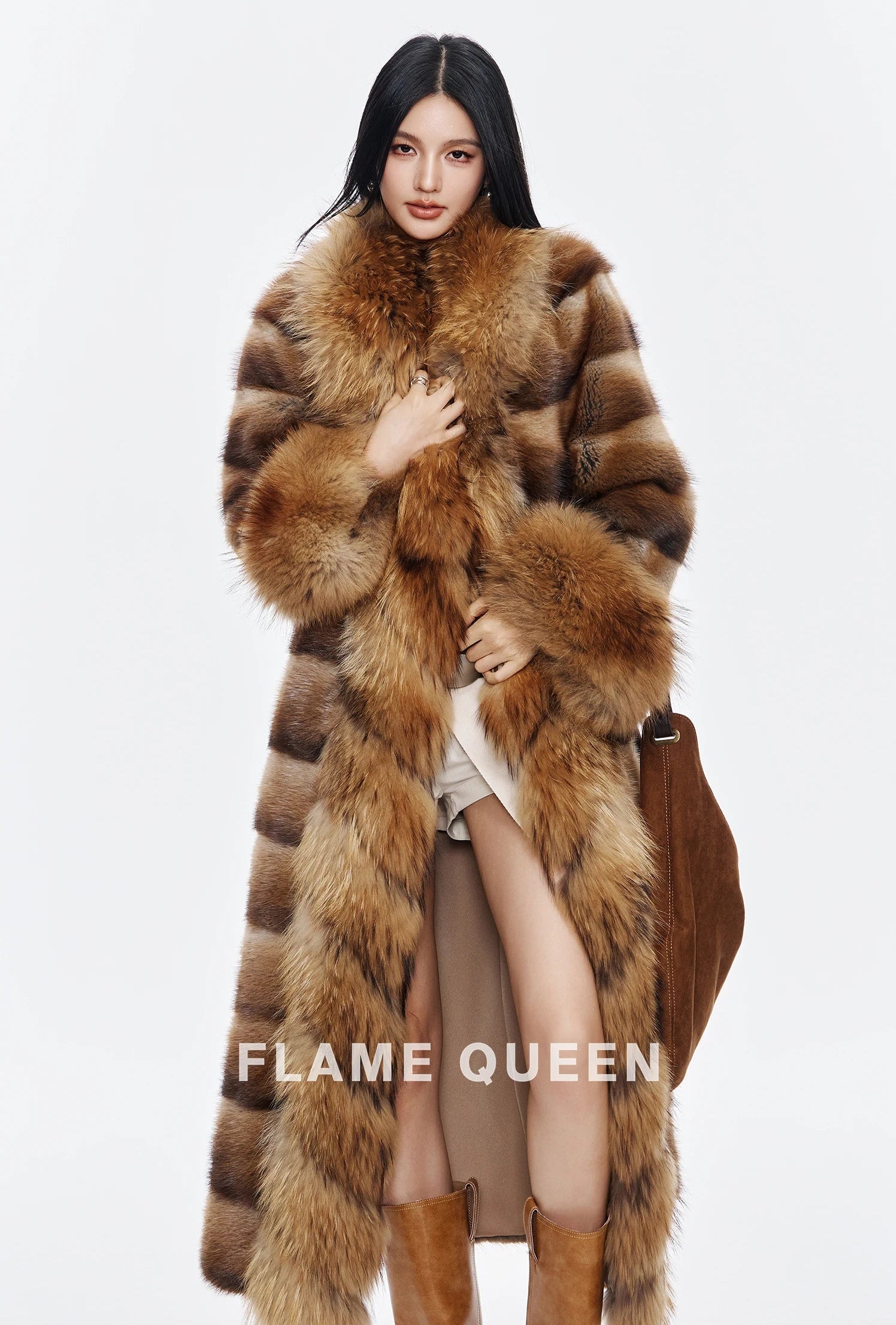 Luxurious Muskrat Fur Solid Long Coat — Natural | KIMLUD