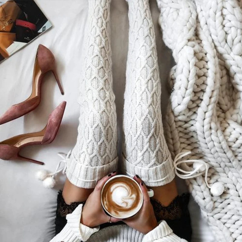 KIMLUD, Hot Selling Woolen Socks Thickened Stockings Woolen Ball Socks Pile Up Socks Winter New Stockings  Bow Knots Woolen balls, KIMLUD Womens Clothes