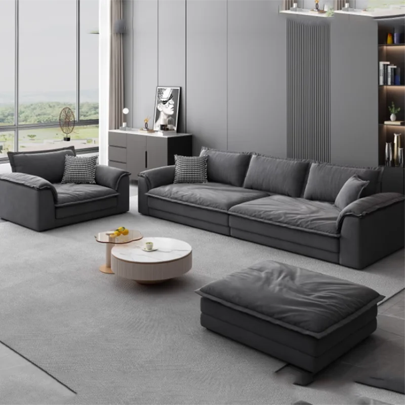 Velvet L-Shape Sofa Oversized Minimalist Modern Designer Lounge — Dark Charcoal Gray | KIMLUD
