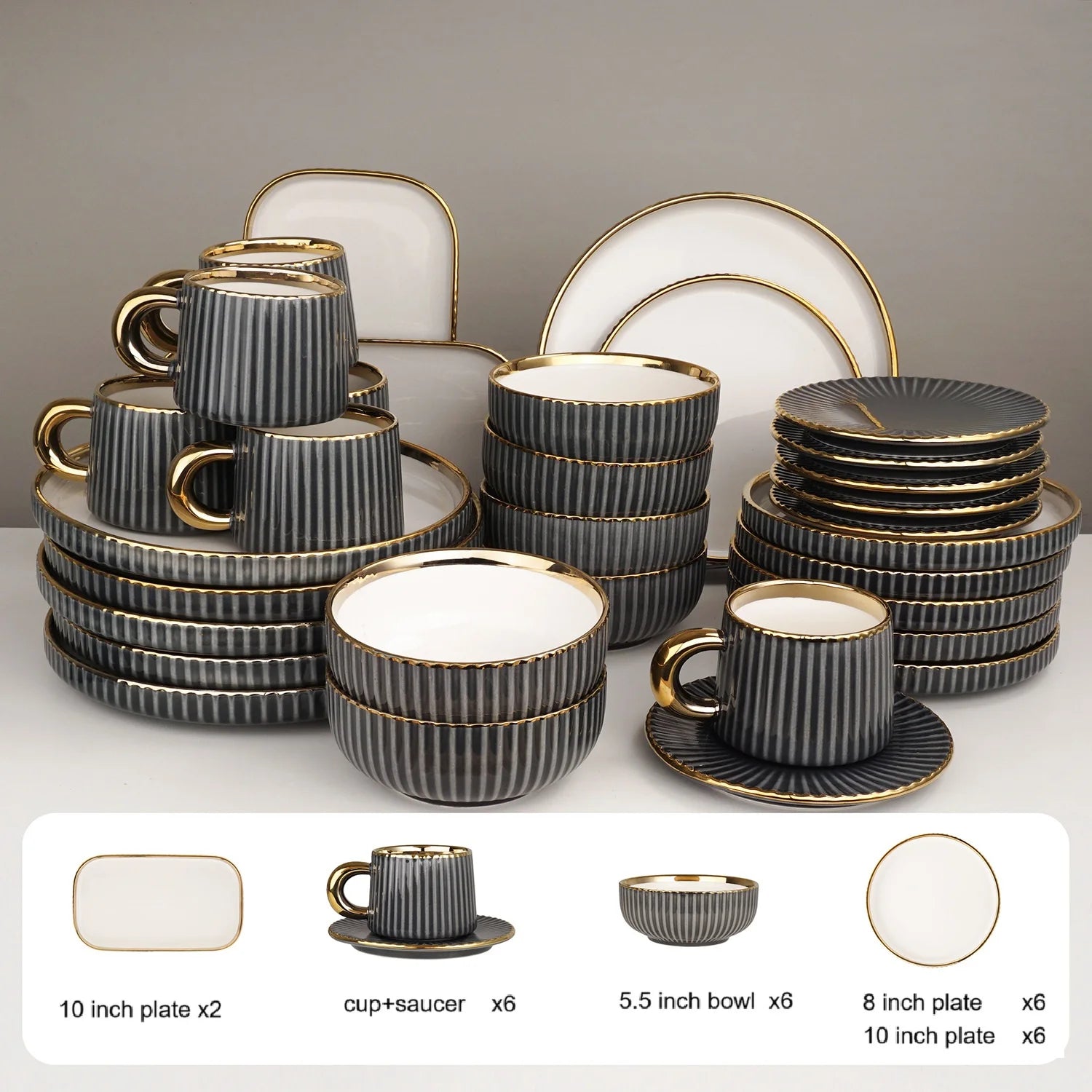 Porcelain Dinnerware Set With Gold Trim For Six — White | KIMLUD