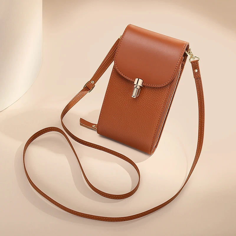 Crossbody Bag – 8 Card Slots – Genuine Leather – Lychee Pattern | KIMLUD