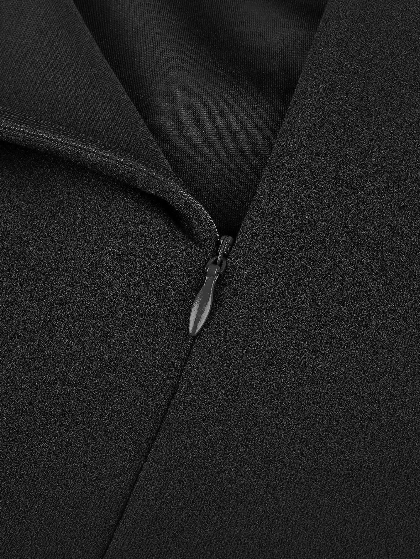 Knit Solid Front Zip Peplum Pencil Dress — Black | KIMLUD