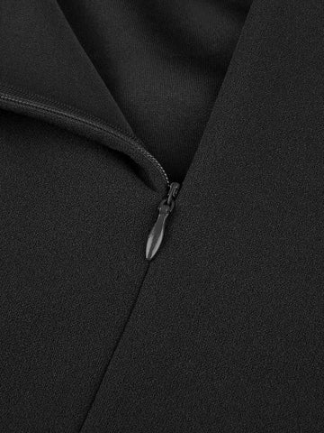 Knit Solid Front Zip Peplum Pencil Dress — Black | KIMLUD