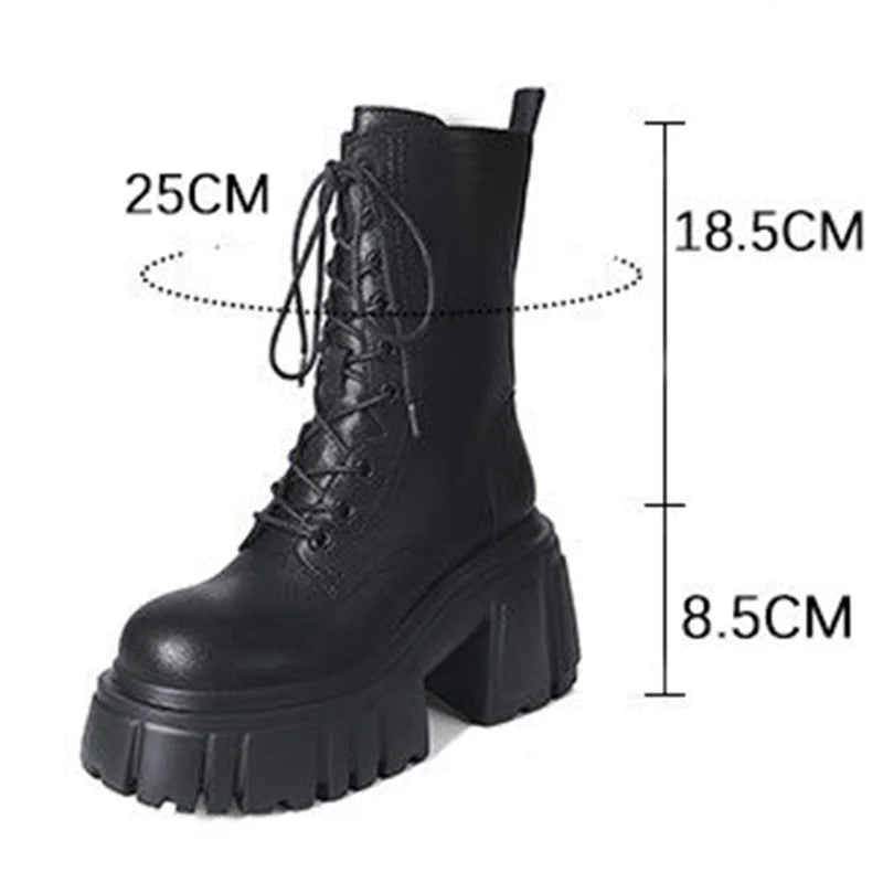 Women Punk Boots 8cm Platform Classic Versatile Design Shoes Leather Cool Boot Chunky High Quality Lace Up Casual Outdoor Shoes