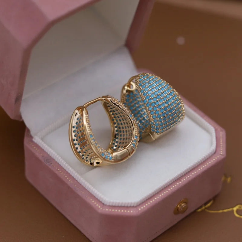 14K Plated Hoop Earrings Water-Drop Large — Blue | KIMLUD