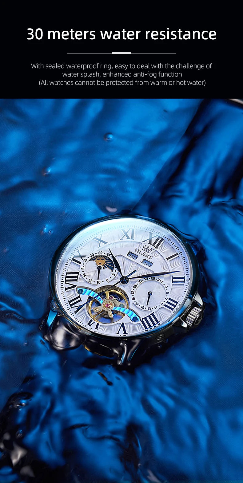 Moon Phase Mechanical Watch Automatic Self-Wind — Silver | KIMLUD