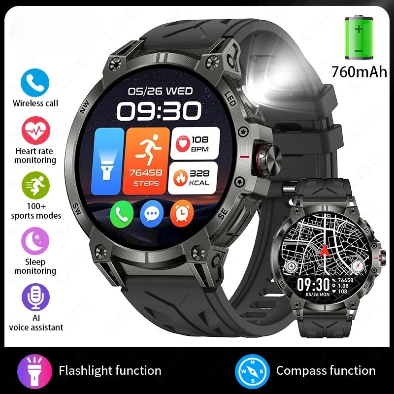 Xiaomi Military Smart Watch Men 760mAh Large Battery LED Flashlight Compass Smartwatch Heart Rate Waterproof Call Smartwatches