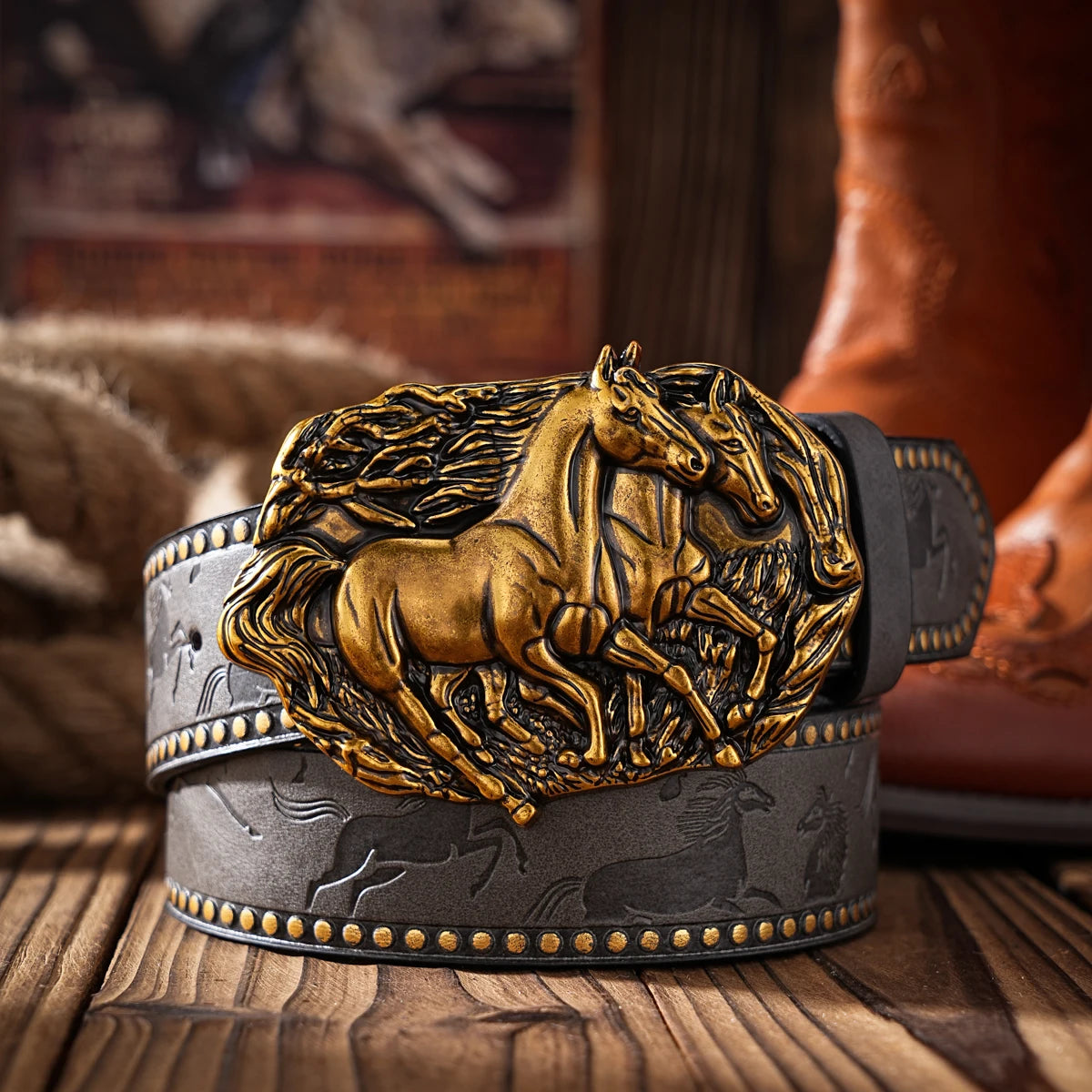 PU Leather Western Buckled Belt Casual — Black | KIMLUD