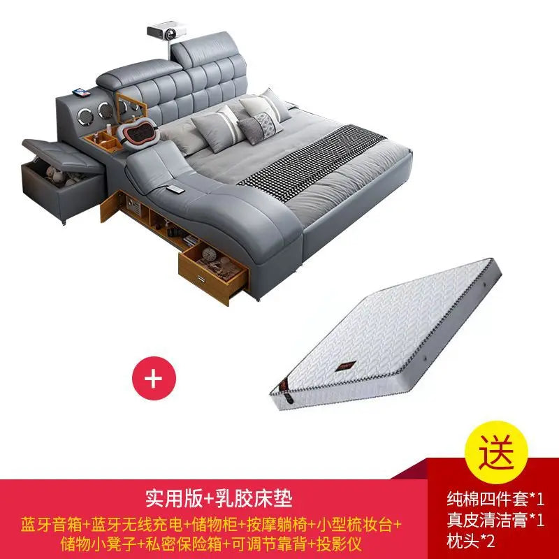 Intelligent massage tatami leather bed modern simple master bedroom storage double bed size apartment wedding bed