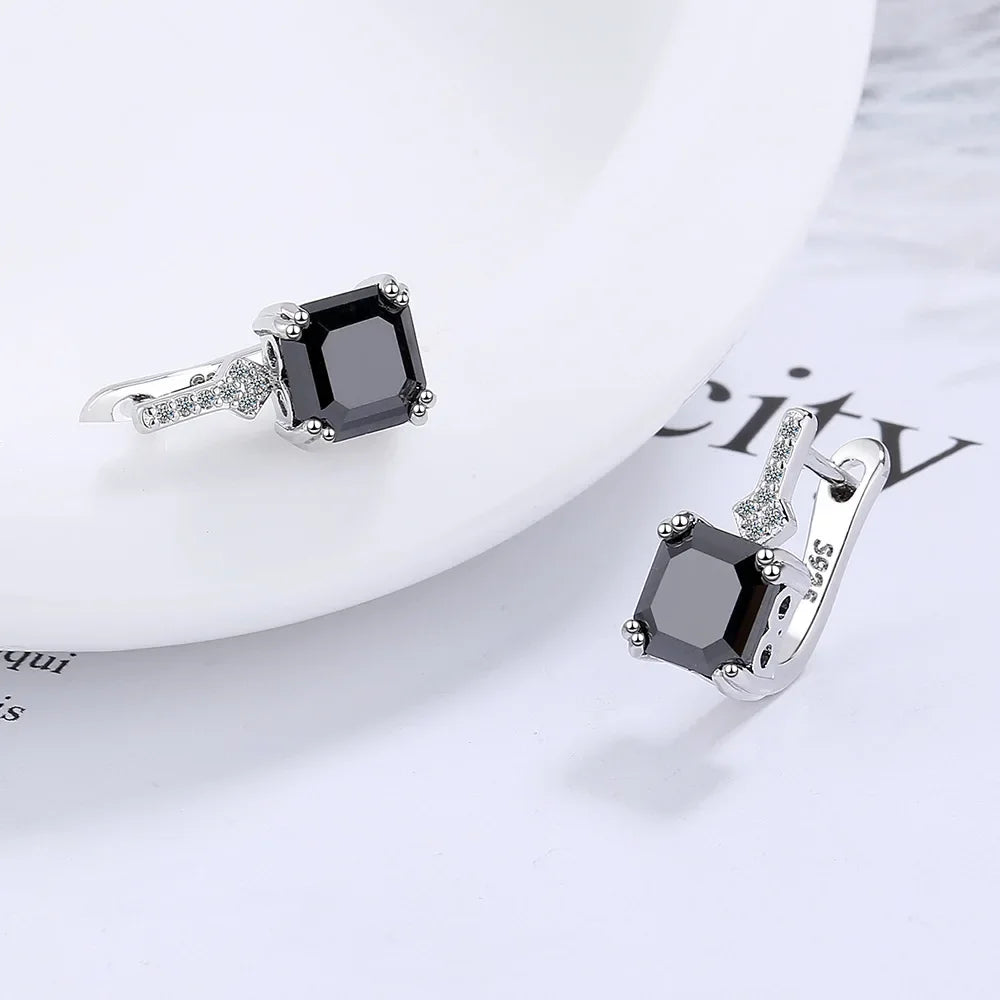 Silver Color Square Zircon Earrings for Women Girl Simple Korean Fashion 925 Silver Needle Ear Buckles Earring Trendy Jewelry