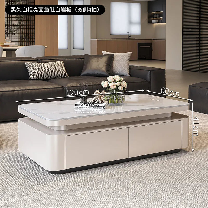 Minimalist Rock Slab Storage Coffee Table — Deep Graphite Black | KIMLUD