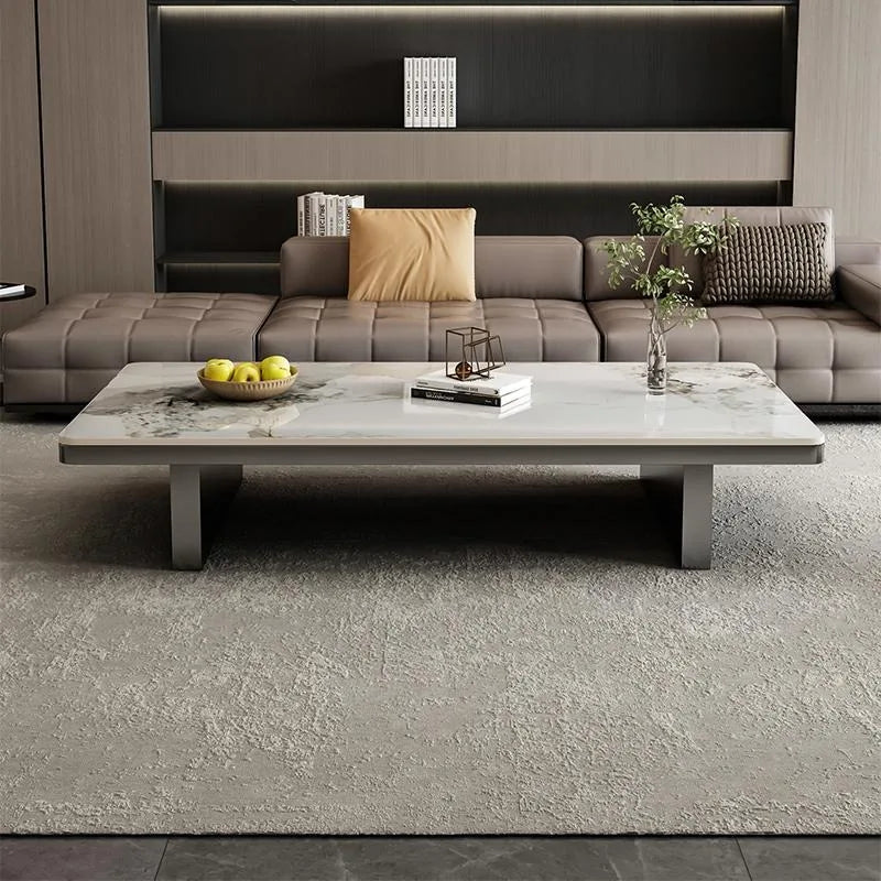 Marble Coffee Table Rectangular Minimalist Design — White | KIMLUD