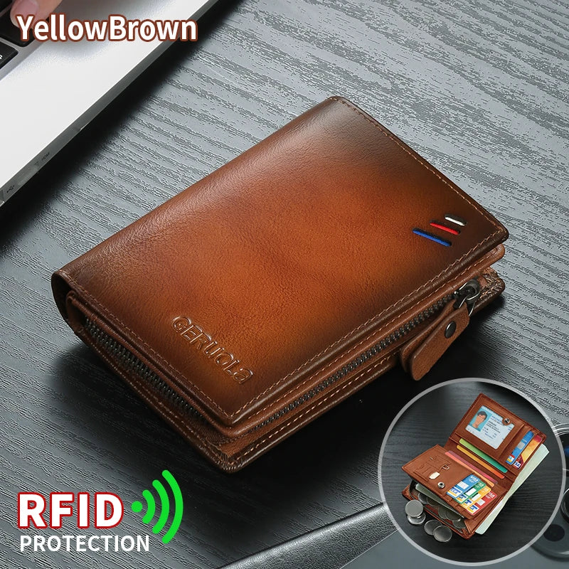Men's Leather Wallet – Zipped Coin Pocket – RFID Protected – Cowhide | KIMLUD