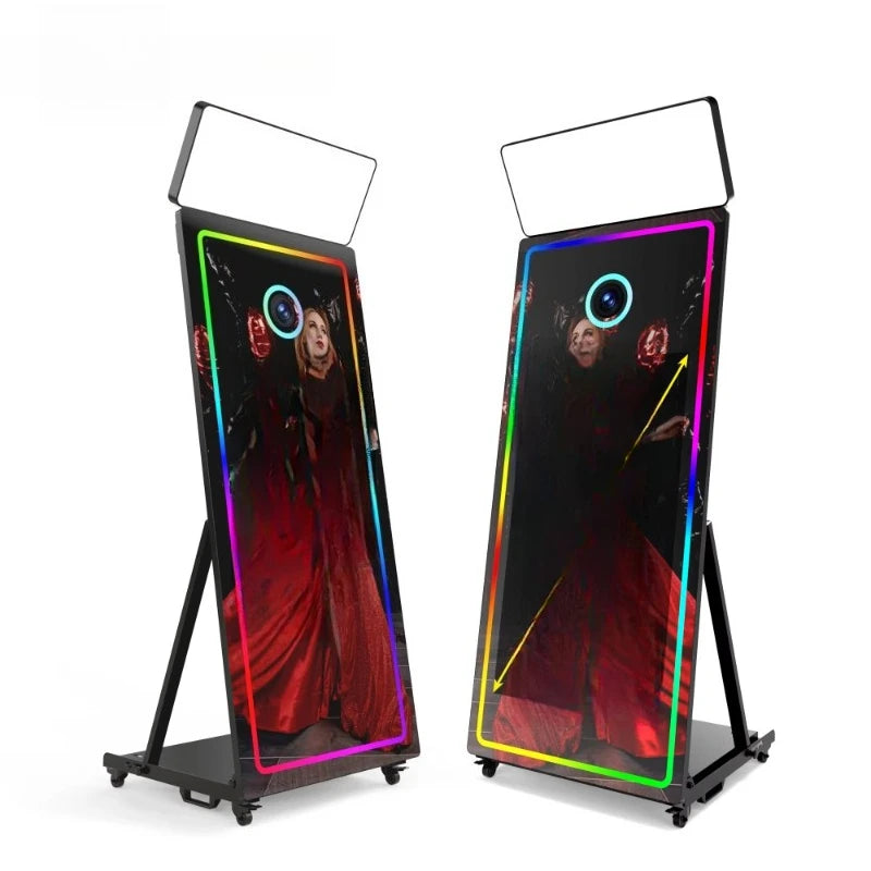 Mirror photo booth, selfie luminous frame, portable touch screen, photo booth machine