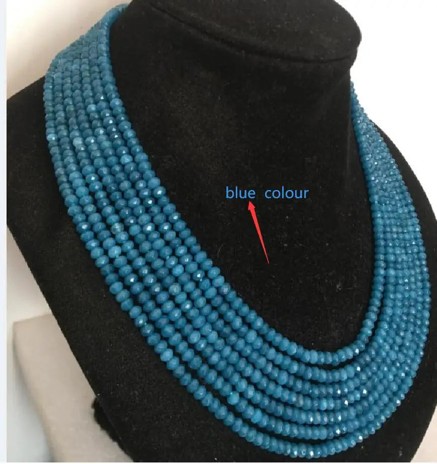 2x4mm NATURAL RUBY FACETED BEADS NECKLACE 7 Rows 17'’-23" Can Choice Red Blue White Green Yellow