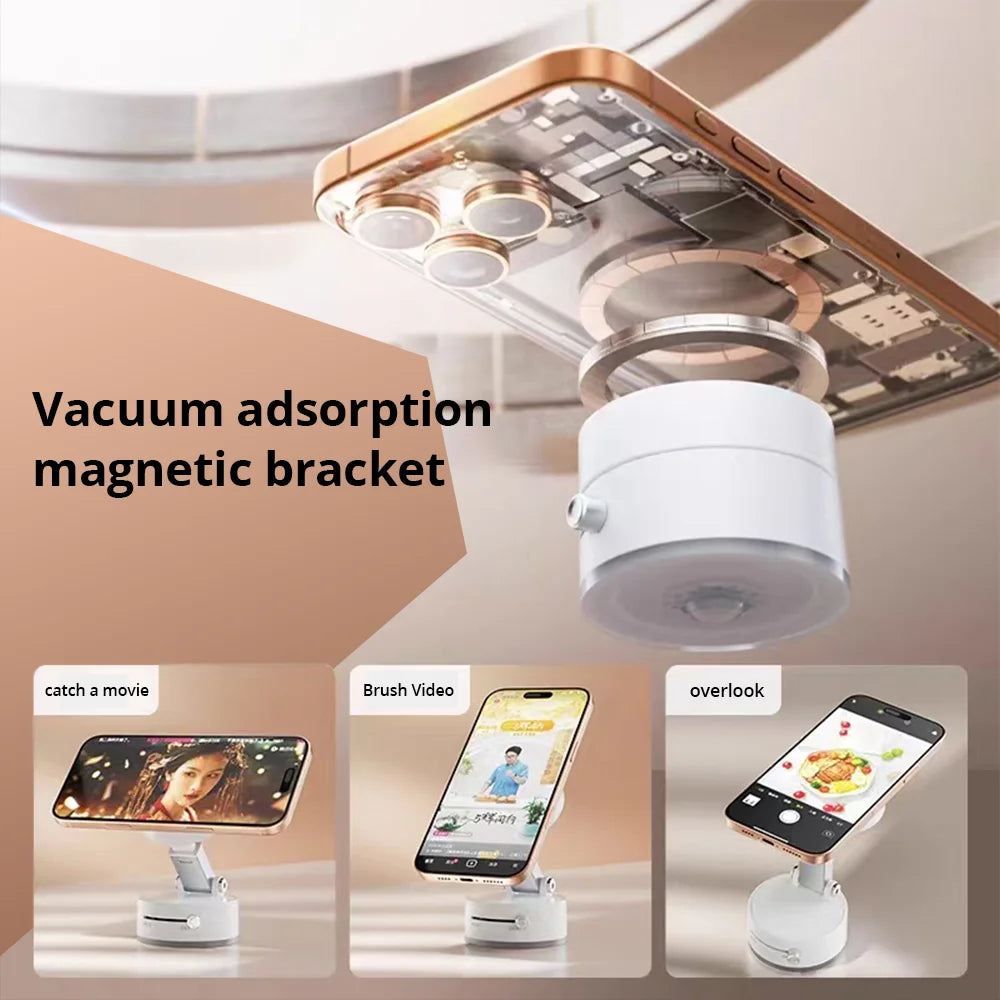 Bonola Mobile Phone Vacuum Suction Cup Holder Foldable for iPhone/ Android Kitchen Lazy Vacuum Double Sided Magnetic Bracket