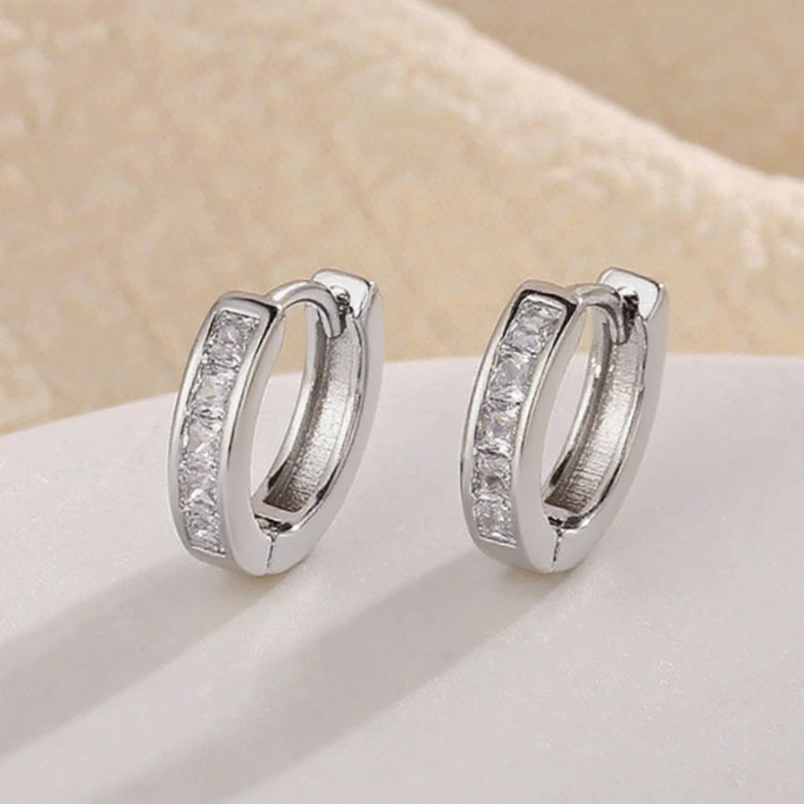 Sterling Silver Hoop Earrings Dazzling CZ Stone — Silver | KIMLUD