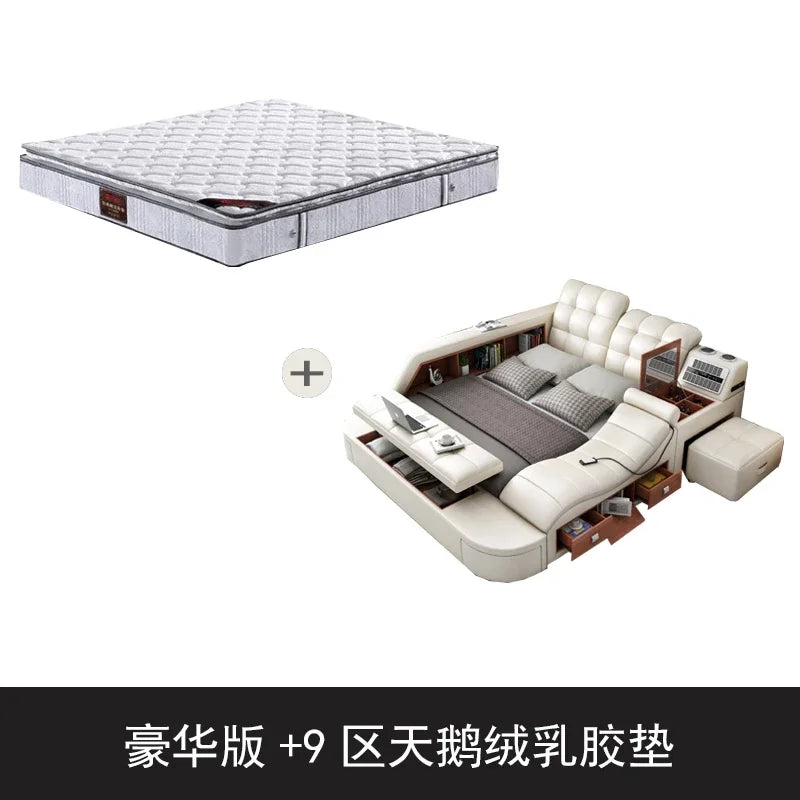 Genuine Leather Bed Tech Smart Multifunctional Massage, Bluetooth Speaker, Air Cleaner — White | KIMLUD