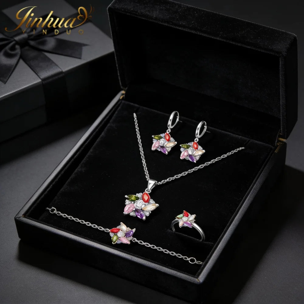 Sterling Silver Jewelry Set Windmill CZ — Turquoise | KIMLUD