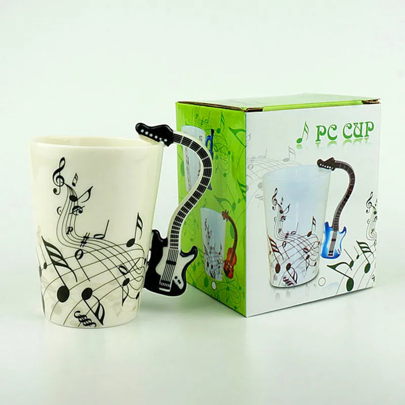 Ceramic Music Mug With Guitar Handle — White | KIMLUD