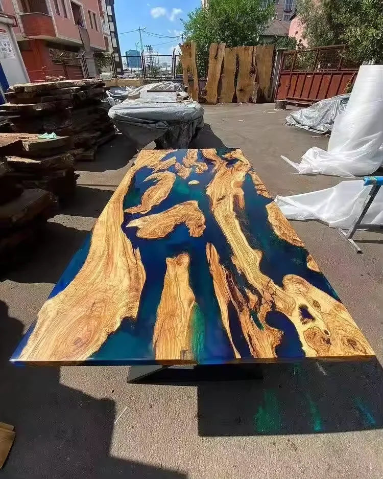 Walnut Solid River Epoxy Dining Table — Walnut | KIMLUD