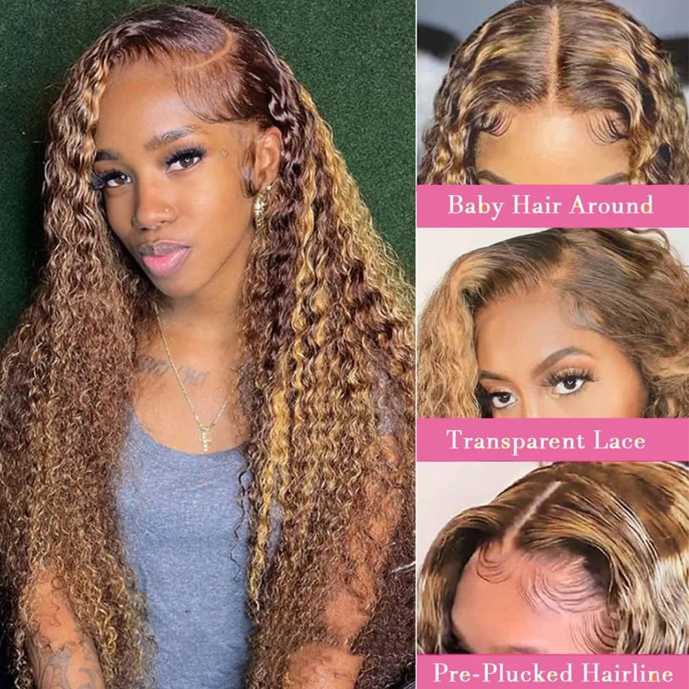 Lace Front Wig – 30 Inch – Deep Wave – Honey Brown Ombre | KIMLUD