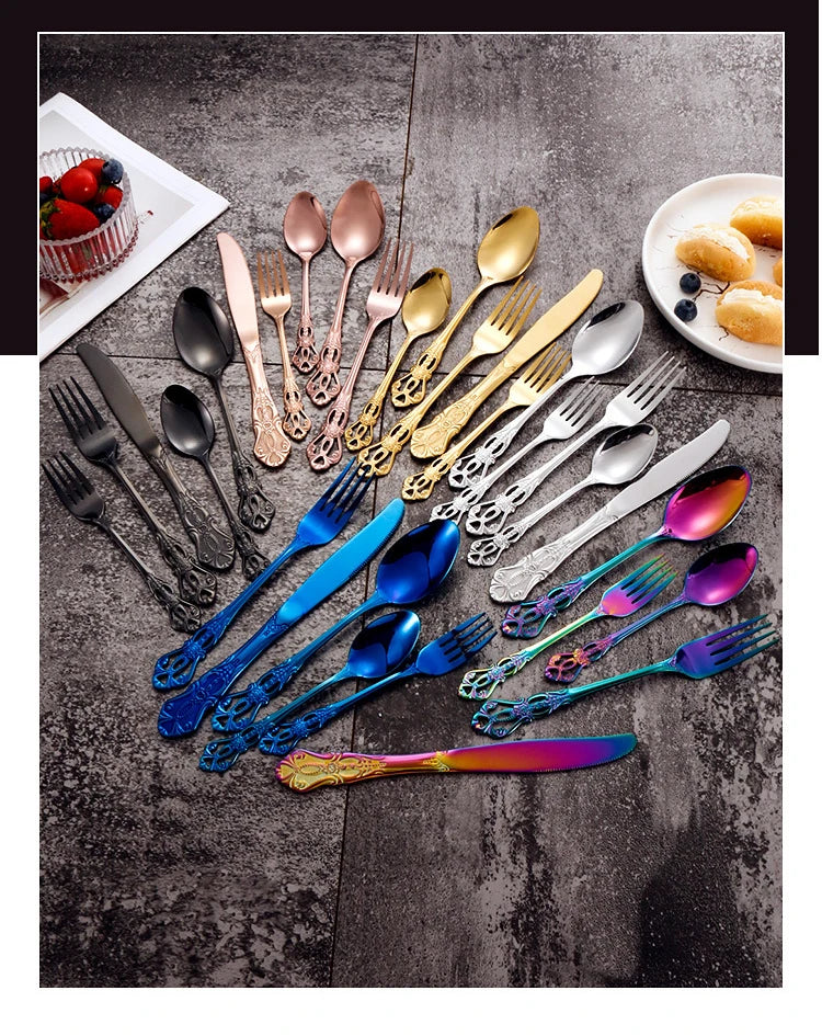 Gold-Plated Stainless Steel Cutlery Set Royal European Spoon Fork Collection — Golden | KIMLUD