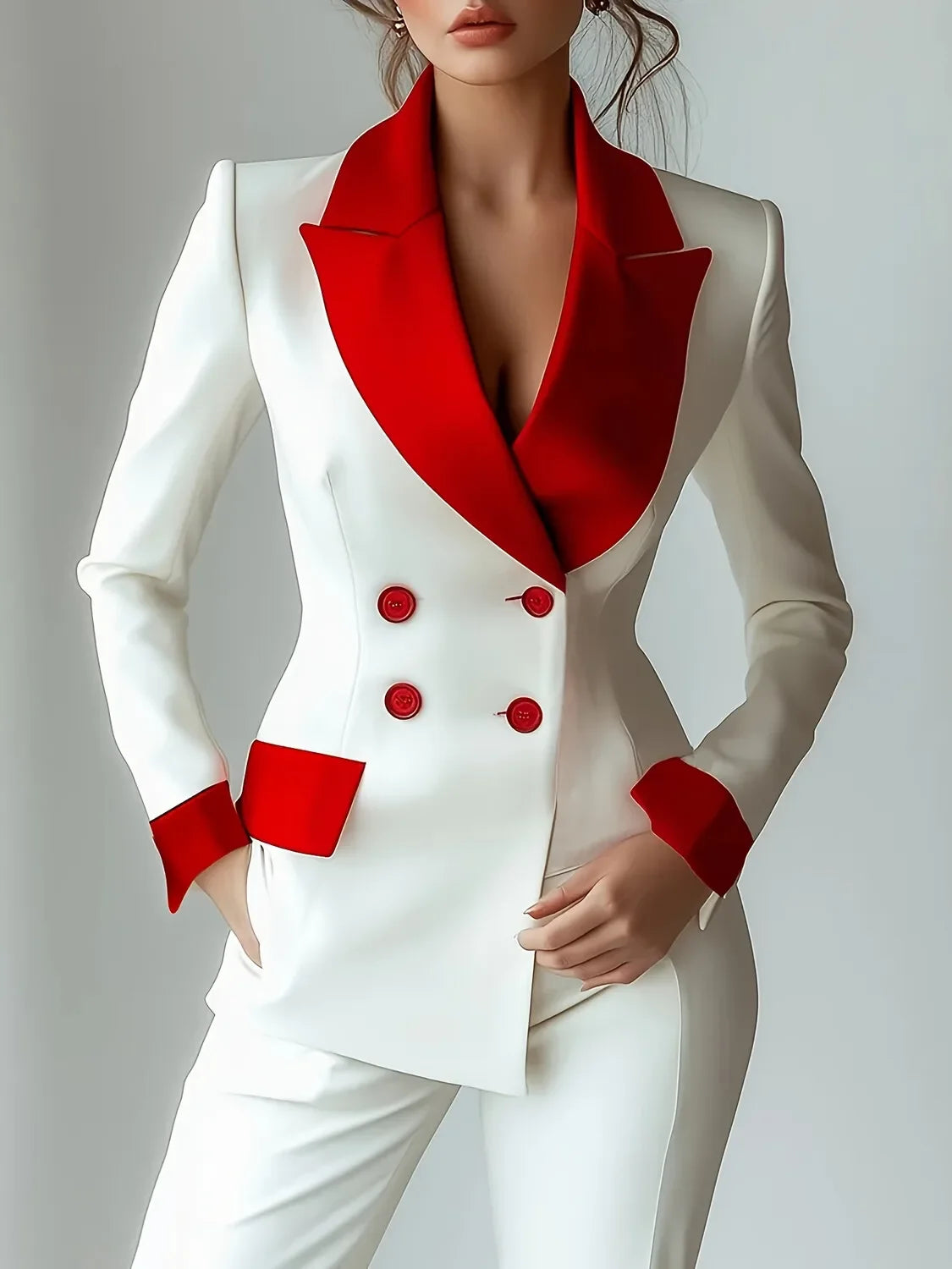 Women Patchwork Short Blazer Jacket Peak Lapel Fashion Office Lady Long Sleeve Elegant Casual Double Breasted Blazer Coat