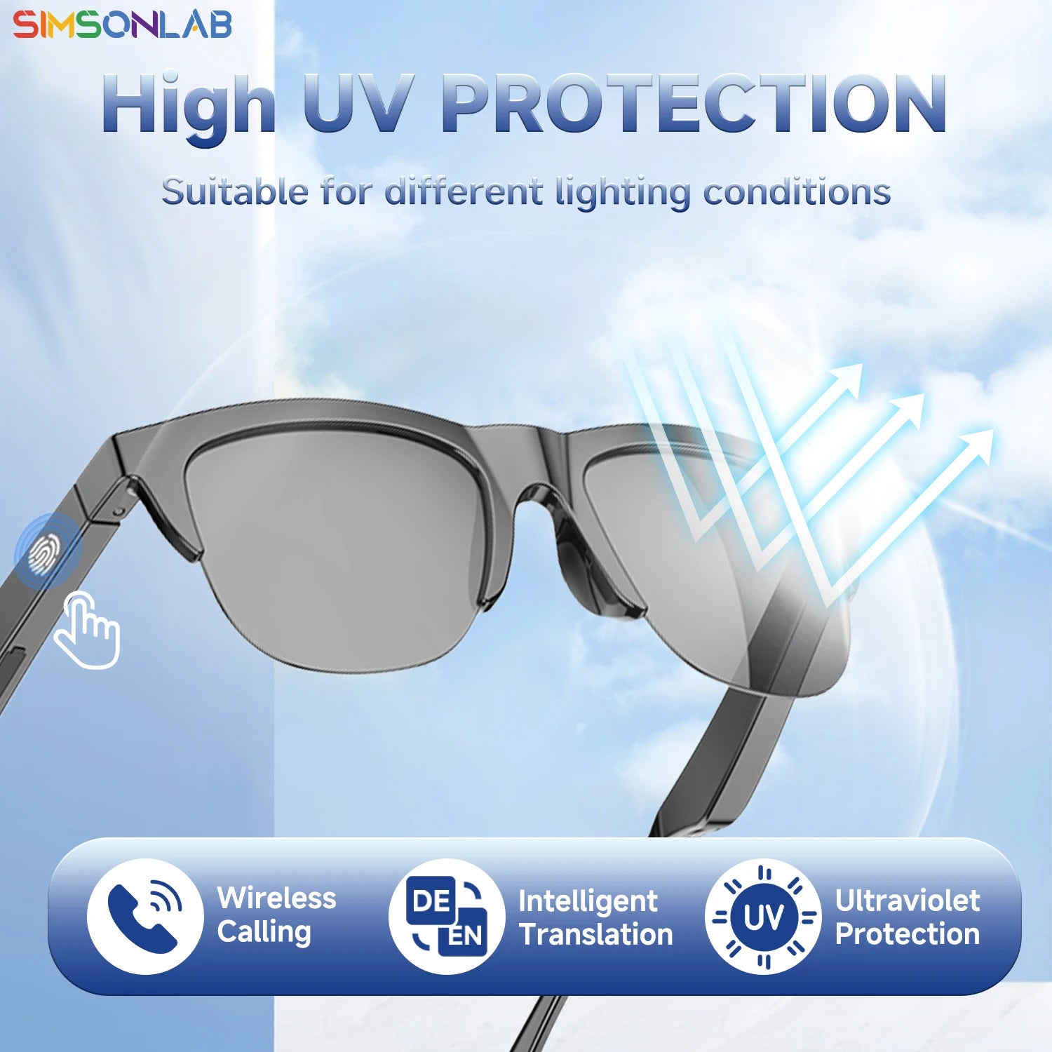New Smart Glasses AI Translation Anti-UV Bluetooth Call HIFI Music Headphones Outdoor Sports Fashion Sunglasses For Women Men