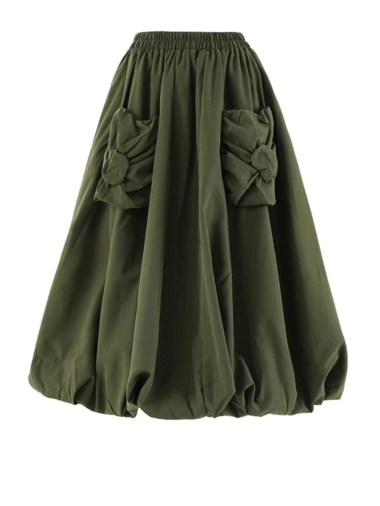 Skirt – High Elastic Waist – A-Line Silhouette – Khaki | KIMLUD