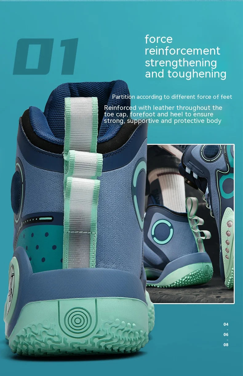 Rotary button shock-absorbing anti-slip wear-resistant sports shoes youth sports students high top basketball shoes male