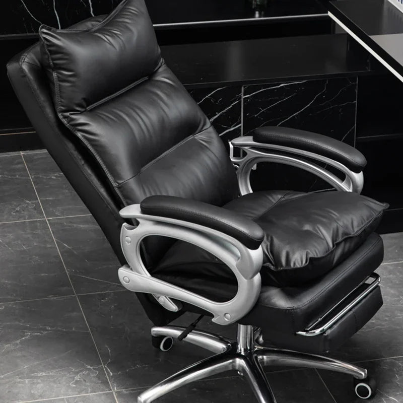Leather Executive Chair Ergonomic High Back 135-Degree Footrest Recliner With Lumbar Massage — Black | KIMLUD