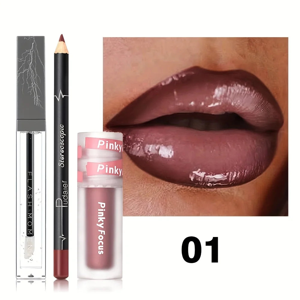 Shimmer Lip Gloss Trio Non-Sticky Nourishing — Pink Nude | KIMLUD