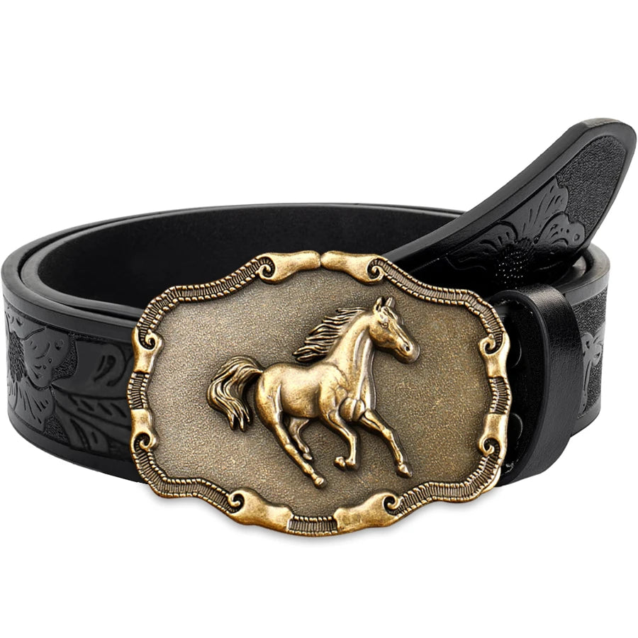 Belt – Galloping Horse Buckle – Metal Buckle – Golden | KIMLUD