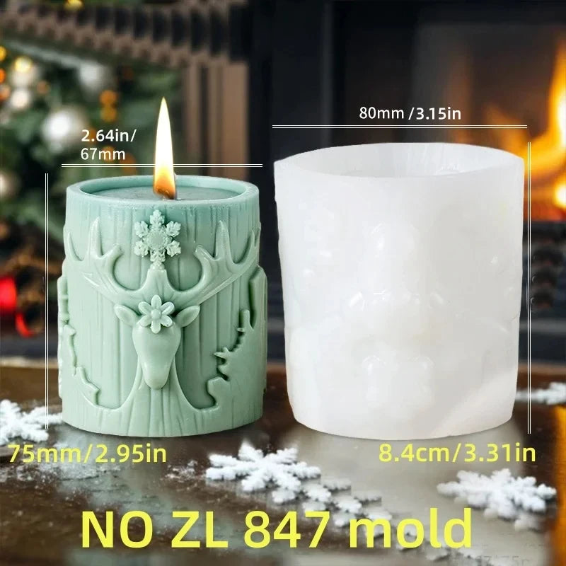 KIMLUD, 3DReindeer riding Santa Claus relief cylindrical candle silicone mold Christmas tree snowflake snow forest reindeer resin molds, KIMLUD Womens Clothes
