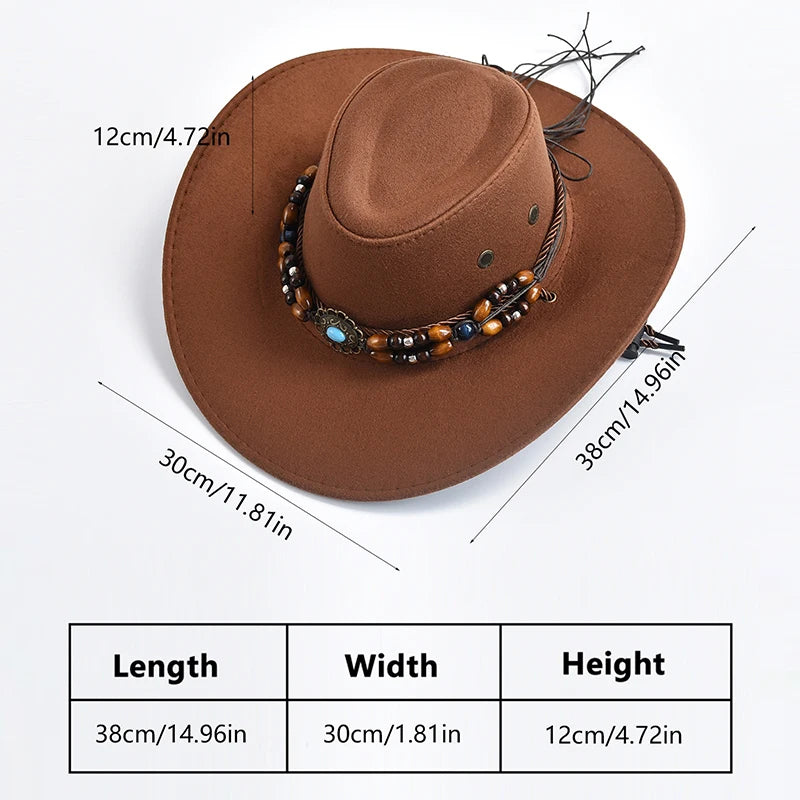 Artificial Suede Western Cowboy Hat — Vintage Big-Edge Brown | KIMLUD