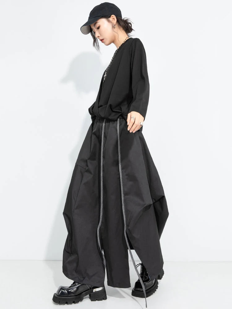 A-Line Skirt – High Elastic Waist – Polyester Cotton – Black | KIMLUD
