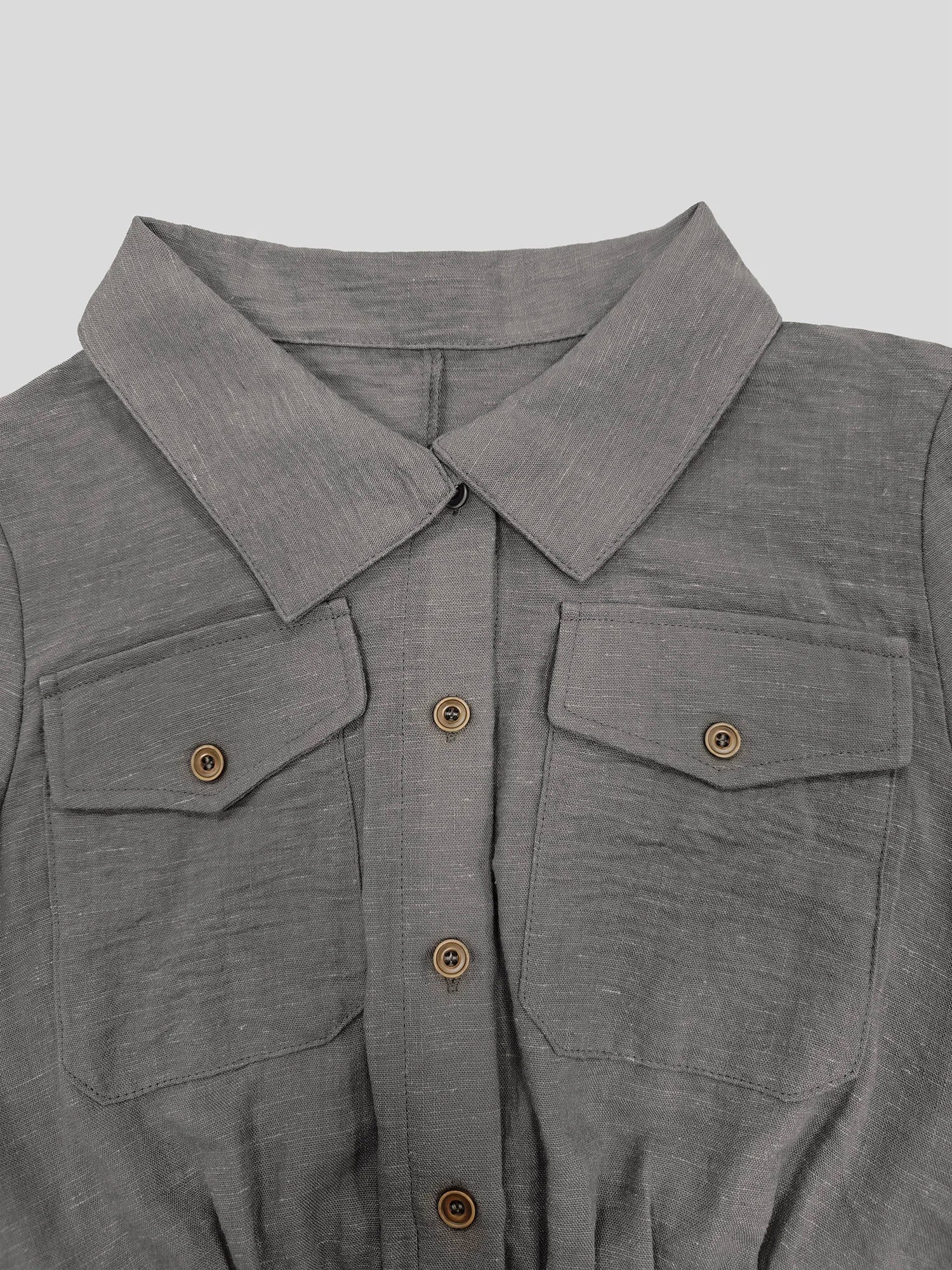 Polyester-Linen Utility Jumpsuit With Double Belt — Slate Gray | KIMLUD