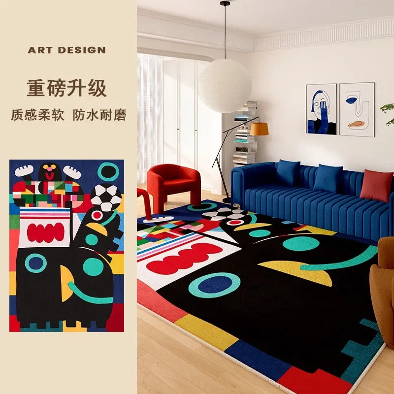 Polyester Rug Abstract Art Irregular Edges Rectangular Wilton Weave Hand Washable — Multicolor | KIMLUD