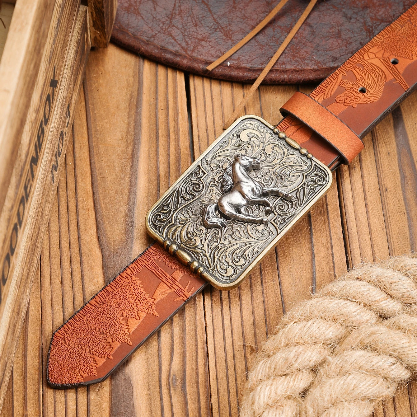 Belt - Western Buckle - PU - Brown | KIMLUD
