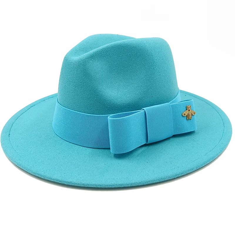 Low price wholesale Fedora hats Winter jazz monochrome bow elastic band men and women red jazz hats Fedora hats sombrero hombre - KIMLUD