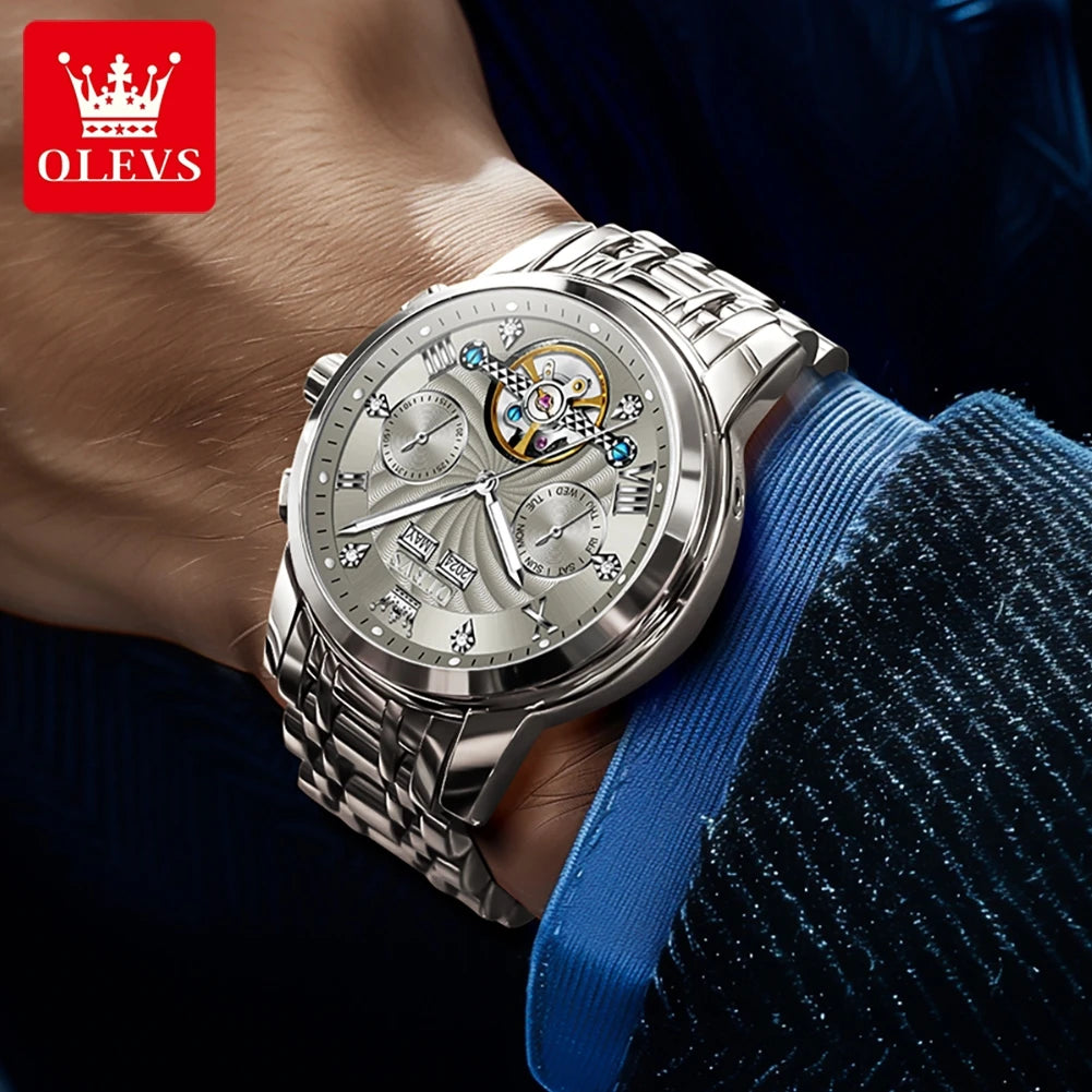 Skeleton Stainless Steel Watch Tourbillon — Silver | KIMLUD