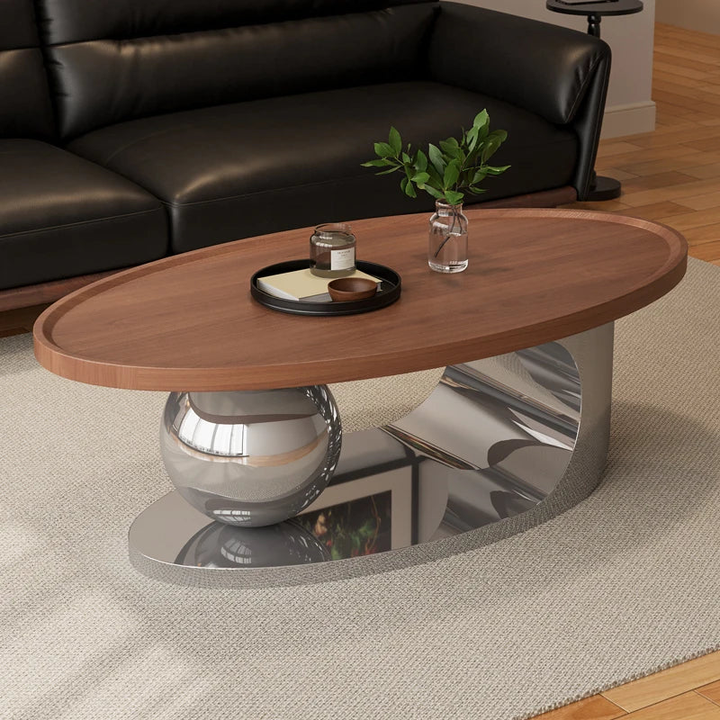 Nordic Designer Minimalist Coffee Table Oval Silhouette Rock Slab Top — Ivory White | KIMLUD