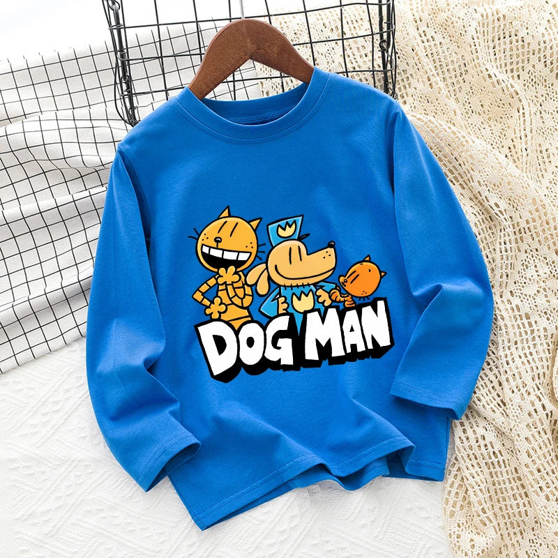 Dog Man Children's T-shirt Short Sleeve Cotton Outdoor Wear Fashion Blue Hip Hop Toddler Cute Cartoon Anime Boys Clothes Toddler