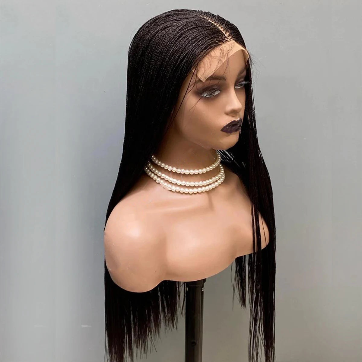 Lace Front Wig - Micro Twist Braided - Kanekalon - Black | KIMLUD