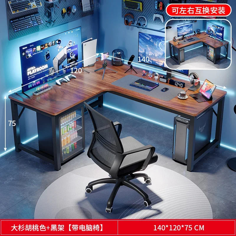 Ergonomic Wood-Panel Desk With Shelves — Dark Wood Tone | KIMLUD