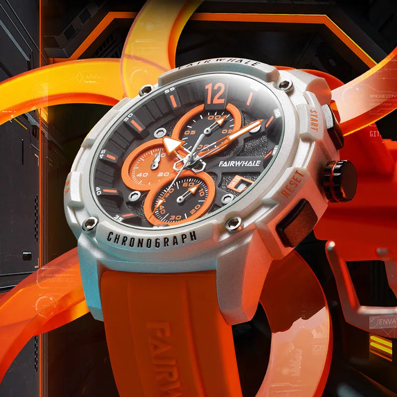 Waterproof Chronograph Watch Silicone Strap Multifunction — Black | KIMLUD